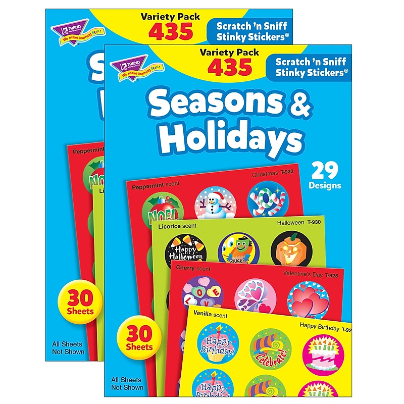 TREND Seasons & Holidays Stinky Stickers Variety Pack, 435 Per Pack, 2 Packs (T-580-2) image 1