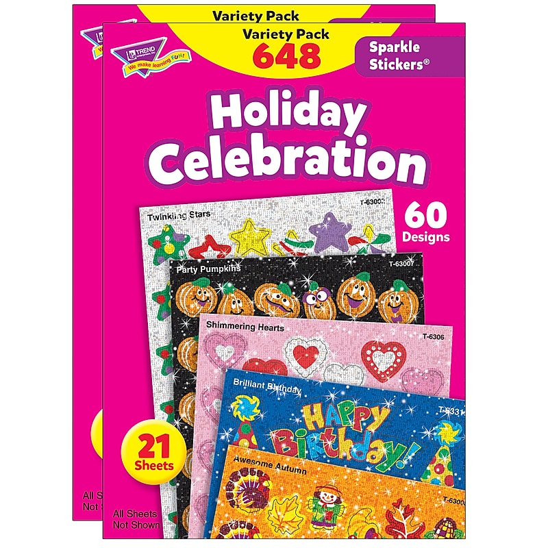 TREND Holiday Celebration Sparkle Stickers Variety Pack, 648 Per Pack, 2 Packs (T-63903-2) image 1