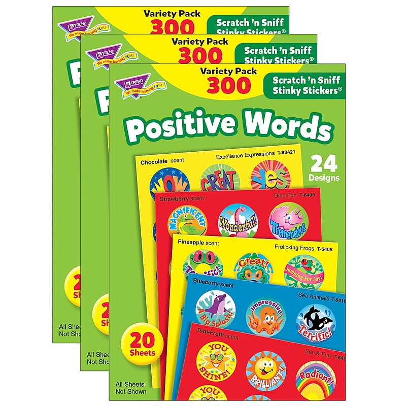 TREND Positive Words Stinky Stickers Variety Pack, 300 Per Pack, 3 Packs (T-6480-3) image 1