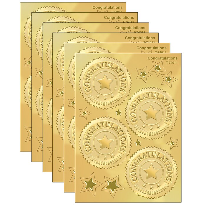 TREND Enterprises Gold Award Seals - 32 Embossed Foil Stickers For Certificates & Rewards