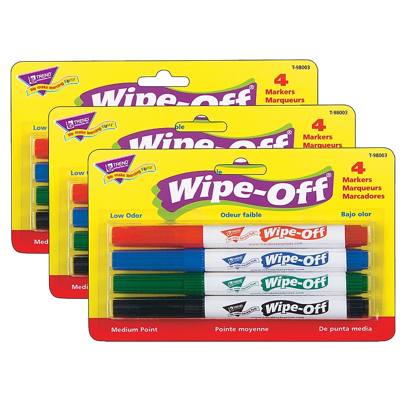 TREND Wipe-Off® Markers, Medium Point, Standard Colors, 4 Per Pack, 3 Packs (T-98003-3) image 1