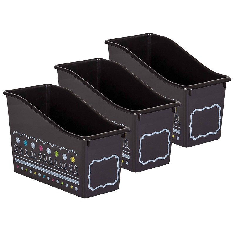 Teacher Created Resources Plastic Chalkboard Brights Book Bin, 5.5" x 11.38" x 7.5", Multicolored, 3/Bundle (TCR20341-3) image 1