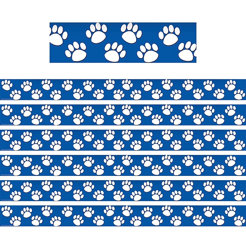 Teacher Created Resources Blue with White Paw Prints Border Trim, 3.5" x 3.125', Blue/White, 12/Pack, 6 Packs/Bundle image 1