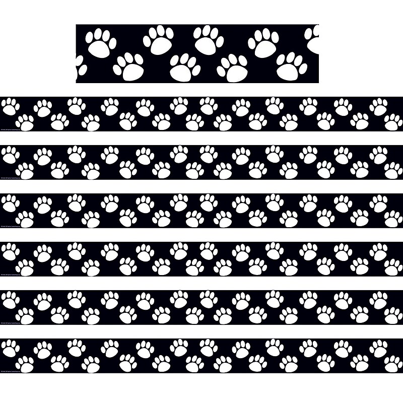 Teacher Created Resources Black with White Paw Prints Border Trim, 35 Feet Per Pack, 6 Packs (TCR4642-6) image 1