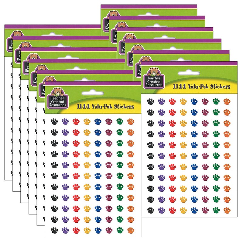 Teacher Created Resources® Colorful Paw Prints Mini Stickers Valu-Pak, Assorted, 1144 Per Pack, 6 Packs (TCR4742-6) image 1