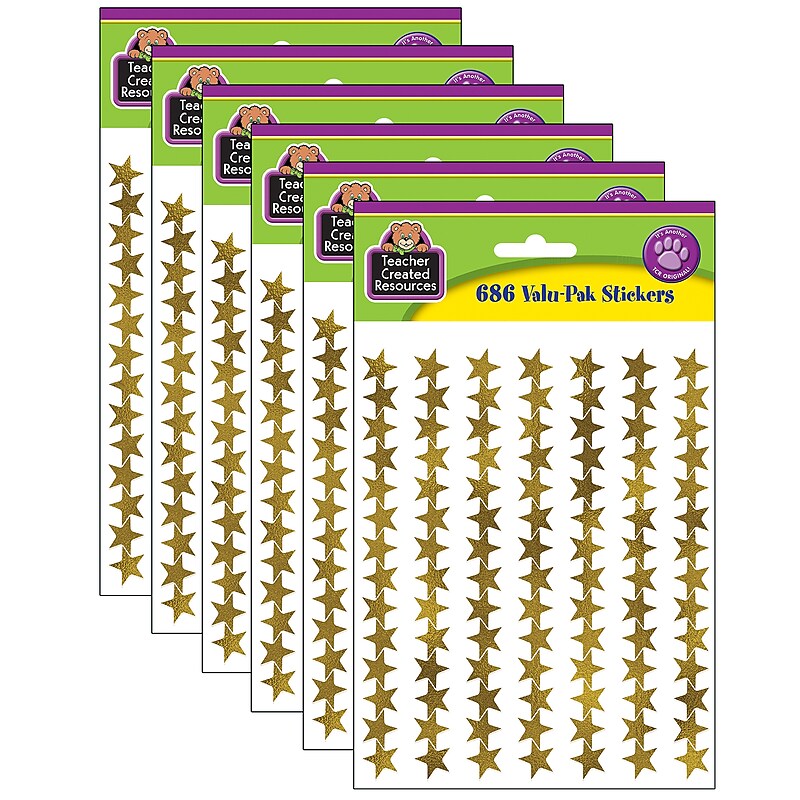 Teacher Created Resources Valu-Pak Gold Foil Star Stickers, Gold, 686/Pack, 6 Packs (TCR5799-6) image 1