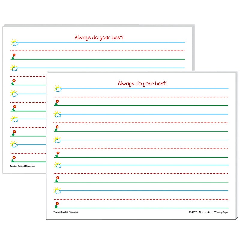 Teacher Created Resources Smart Start Handwriting Practice Paper, 8.5" x 11", White, 100 Sheets/Pack, 2 Packs/Bundle image 1