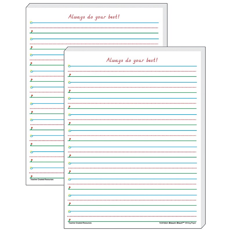 Teacher Created Resources 11" x 8.5" Smart Start 1-2, Writing Paper, White, 100 Sheets Per Pack, 2 Packs (TCR76531-2) image 1