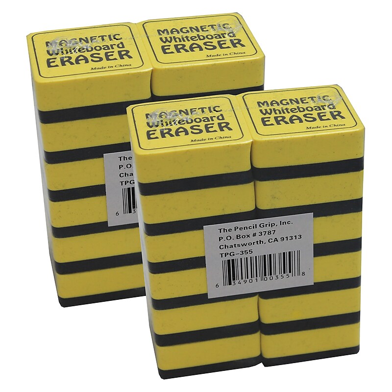 The Pencil Grip Dry Erase Magnetic Whiteboard Eraser, 2" x 2", Yellow, 12/Pack, 2 Packs (TPG355-2) image 1