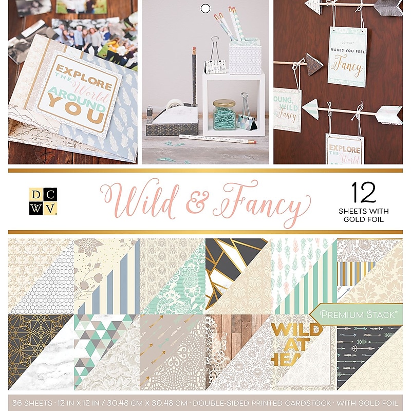 American Crafts Wild & Fancy, 12 W/Gold Foil DCWV Double-Sided Paper Stack 12"X12", 36/Pkg (PS005591) image 1