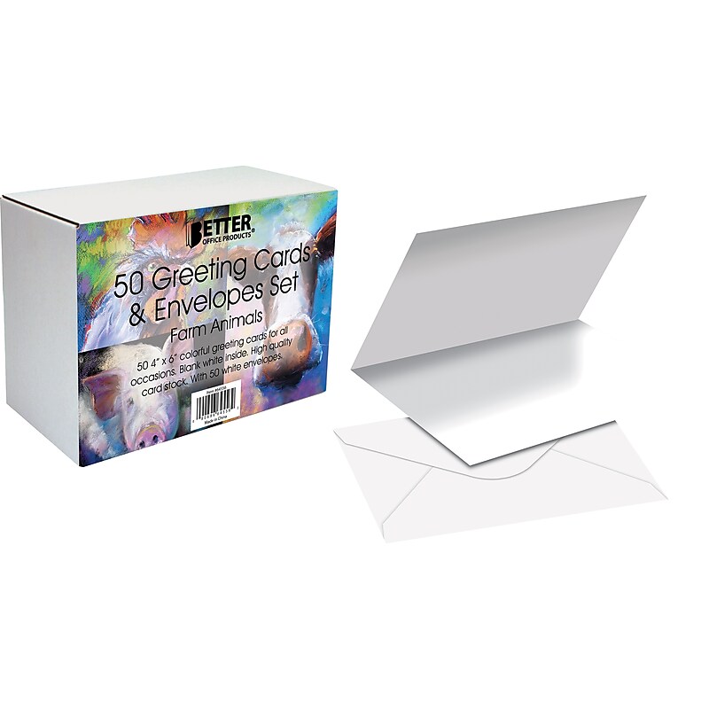 Better Office Cards with Envelopes, 4" x 6", Farm Animals, 50/Pack (64556-50PK) image 1