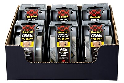 Scotch Box Lock Packaging Tape with Dispensers, Clear, 1.88" x 800",  6 Pack