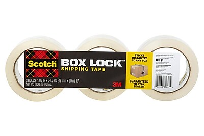 Scotch MMM39503 1.88 in. x 54.6 Yard Box Lock Packaging Tape&#44; Clear - Pack of 3