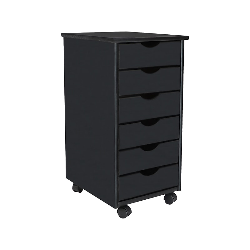 Adeptus 25.8" Solid Pine Roll Cart with 6 Drawers, Matte Black (10016) image 1