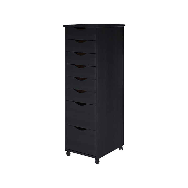 Adeptus 40.28" Solid Pine Roll Cart with 8 Drawers, Matte Black (76171) image 1