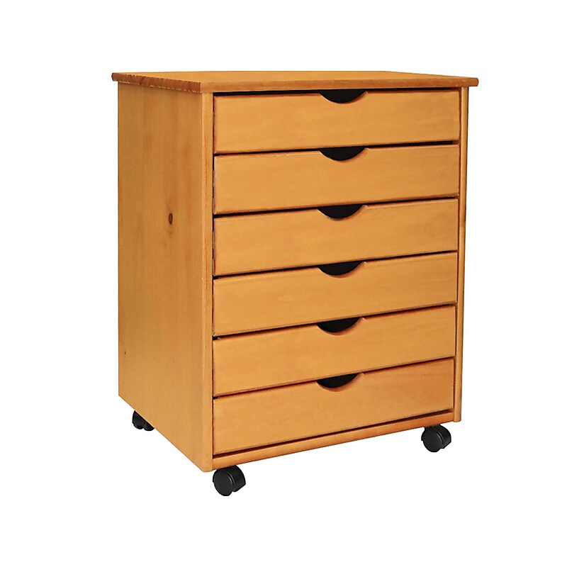 Adeptus 25.43" Solid Pine Roll Cart with 6 Drawers, Medium Pine (76152) image 1