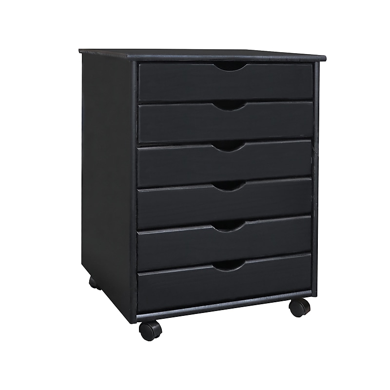 Adeptus 25.43" Solid Pine Roll Cart with 6 Drawers, Matte Black (76168) image 1