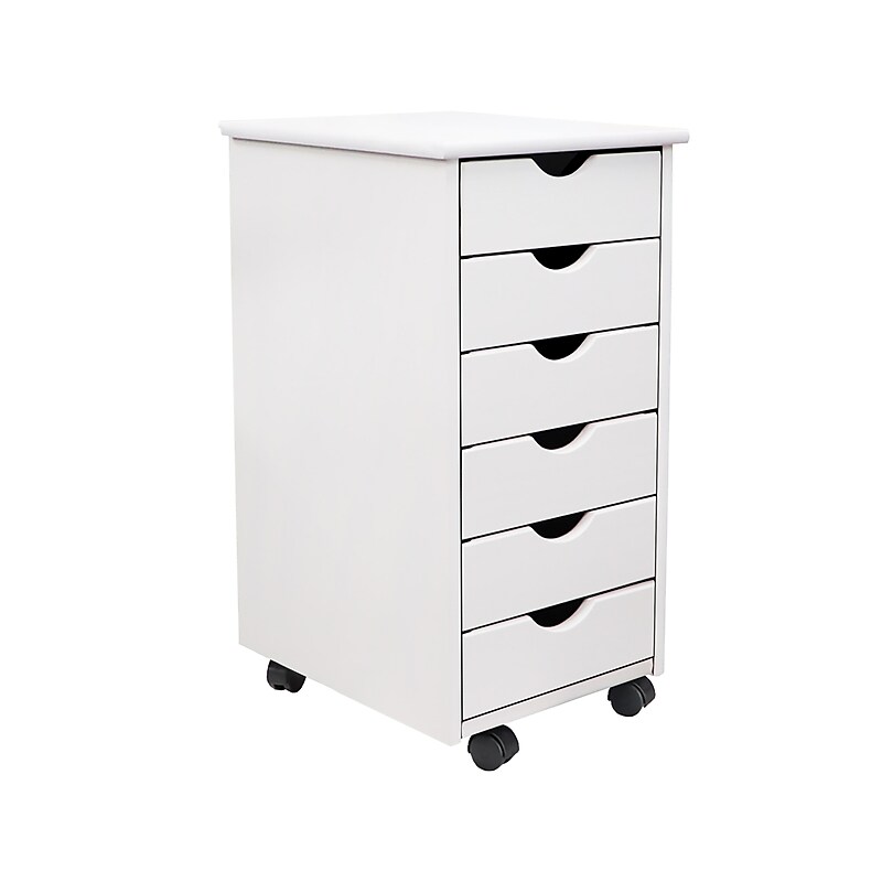 Adeptus 25.8" Solid Pine Roll Cart with 6 Drawers, Whitewash (10018) image 1