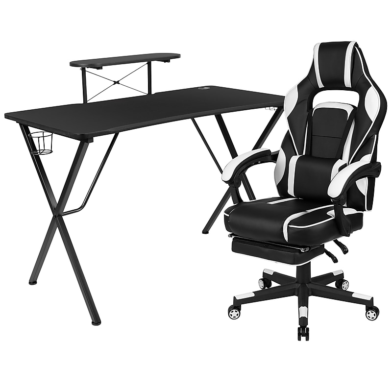 Flash Furniture 52"W Gaming Desk with White Reclining Back/Arms Gaming Chair with Footrest, Black (BLNX40RSG1031WH) image 1