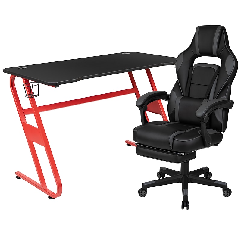 Flash Furniture 52"W Gaming Desk with Black Reclining Back/Arms Gaming Chair with Footrest, Black (BLNX40RSG1030BK) image 1