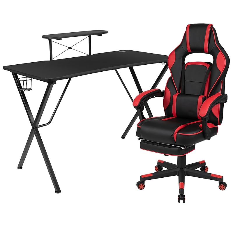Flash Furniture 52"W Gaming Desk with Red Reclining Back/Arms Gaming Chair with Footrest, Black (BLNX40RSG1031RD) image 1