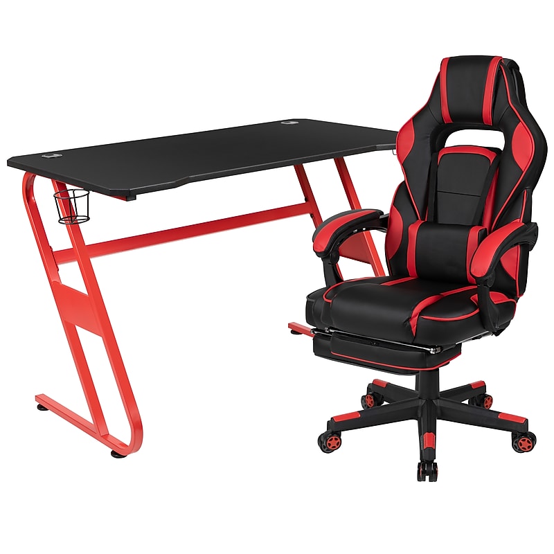 Flash Furniture 52"W Gaming Desk with Red Reclining Back/Arms Gaming Chair with Footrest, Black (BLNX40RSG1030RD) image 1