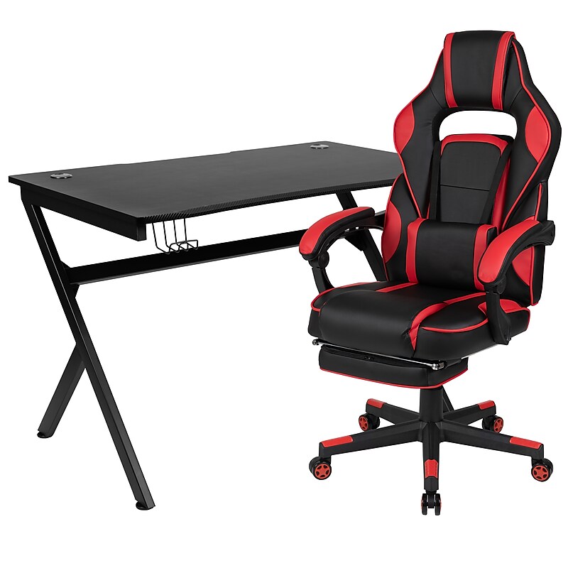 Flash Furniture 45"W Gaming Desk with Red Reclining Back/Arms Gaming Chair with Footrest, Black (BLNX40D1904RD) image 1