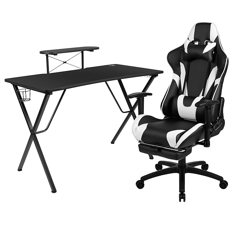 Flash Furniture 52"W Gaming Desk with Black Reclining Gaming Chair with Footrest, Black (BLNX30RSG1031BK) image 1