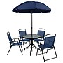 Flash Furniture Nantucket Patio Garden Set with Umbrella Table and Folding Chairs, Navy, 6/Set (GM202012NV)~#|#~sp133537246_sc7