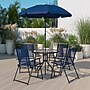 Flash Furniture Nantucket Patio Garden Set with Umbrella Table and Folding Chairs, Navy, 6/Set (GM202012NV)~#|#~sp133537261_sc7