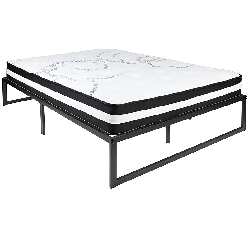Flash Furniture Louis 14" Metal Platform Bed Frame with 10" Pocket Spring Mattress, Full (XUBD1000110PSMF) image 1