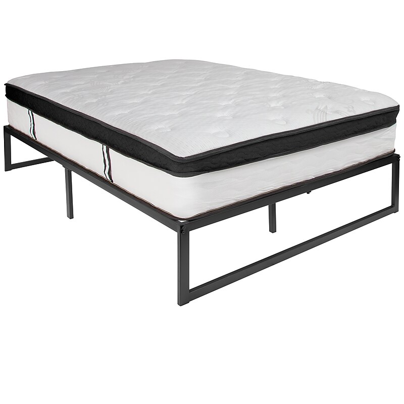 Flash Furniture Louis 14" Metal Platform Bed Frame with 12" Memory Foam Pocket Spring Mattress, Full (XUBD1000112MFMF) image 1