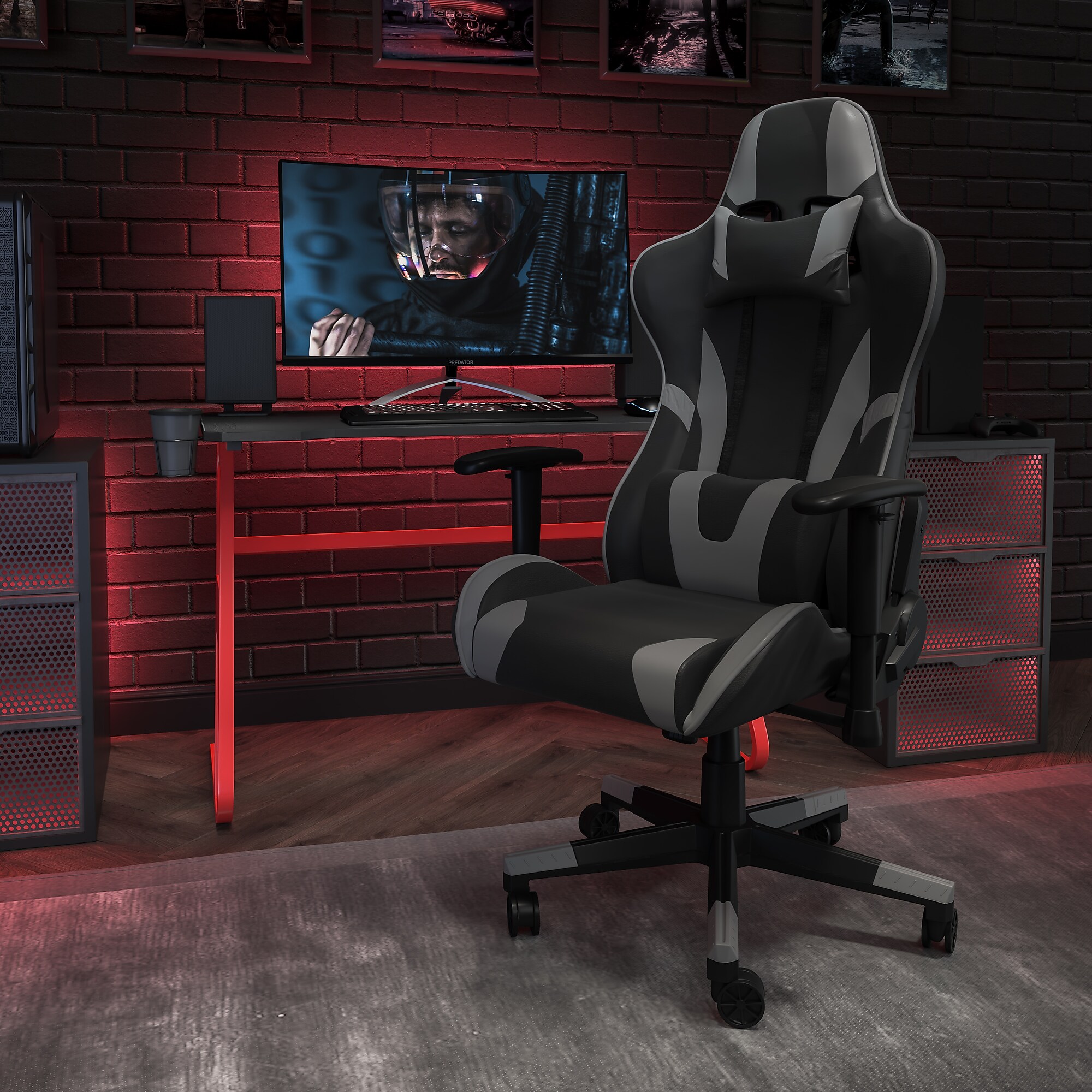 Flash Furniture X20 LeatherSoft Ergonomic Racing Gaming Chair, Gray (CH1872301GY) Sansujyuku sansujyuku.com