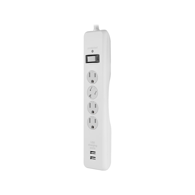 Cordinate 4-Outlet 2-USB Port Surge Protector, 2.5', White Heather (58794) image 1