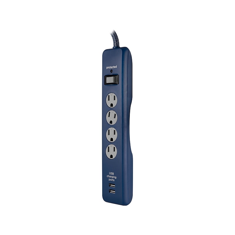 Cordinate 4-Outlet 2-USB Port Surge Protector, 2.5', Blue Heather (58797) image 1