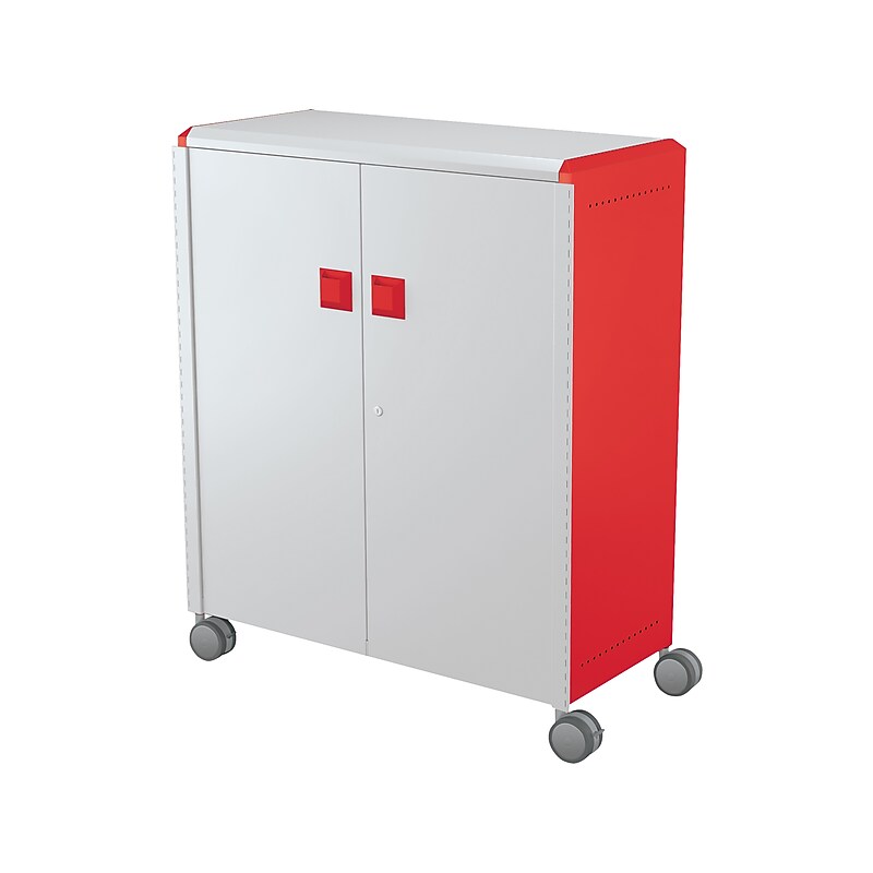 MooreCo Compass Maxi H3 Mobile 16-Section Storage Cabinet, 51.13"H x 41.88"W x 19.13"D, Platinum/Red Metal (C3A1C2A1X2) image 1