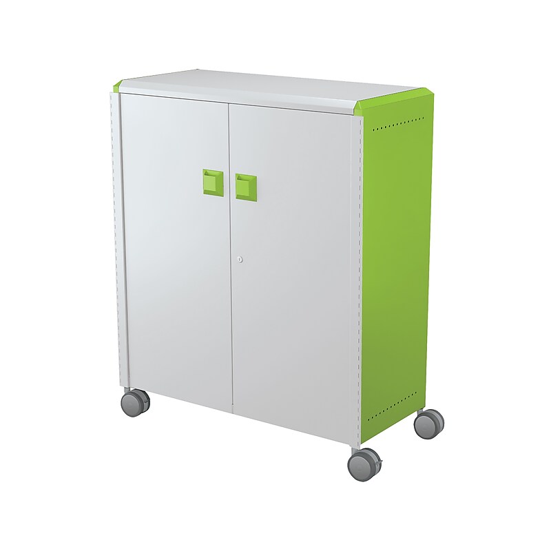 MooreCo Compass Maxi H3 Mobile 16-Section Storage Cabinet, 51.13"H x 41.88"W x 19.13"D, Platinum/Green Metal (C3A1F2A1X2) image 1