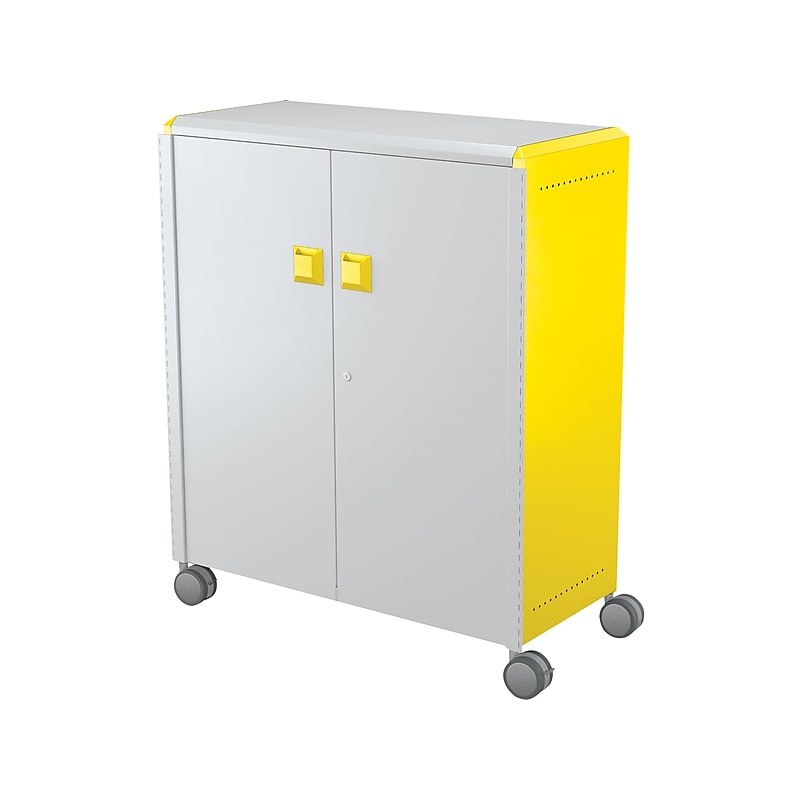 MooreCo Compass Maxi H3 Mobile 16-Section Storage Cabinet, 51.13"H x 41.88"W x 19.13"D, Platinum/Yellow Metal (C3A1G2A1X2) image 1