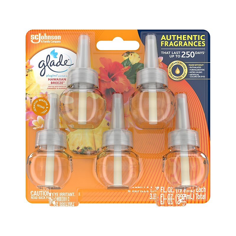 Glade PlugIns Scented Oil Warmer Refill, Hawaiian Breeze, 0.67 Fl. Oz., 5/Pack (315181EA) image 1