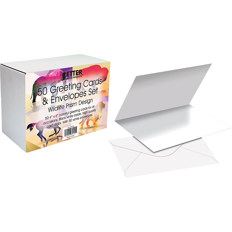 Better Office Wildlife Prism Cards with Envelopes, 4" x 6", Assorted Colors, 50/Pack (64555-50PK) image 1