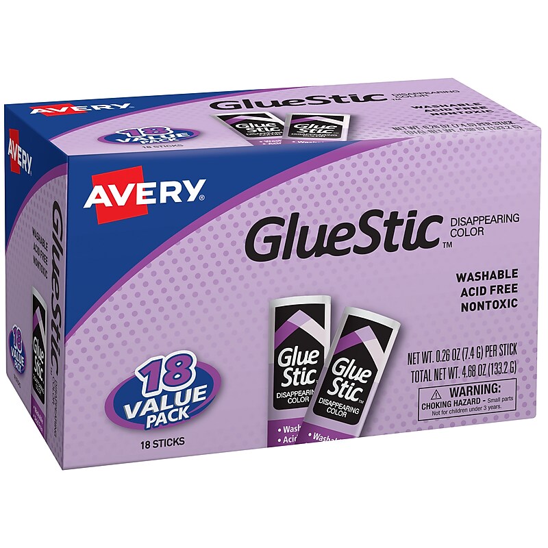 Avery Disappearing Glue Sticks, 0.26 oz., Purple, 18/Pack (AVE98079) image 1