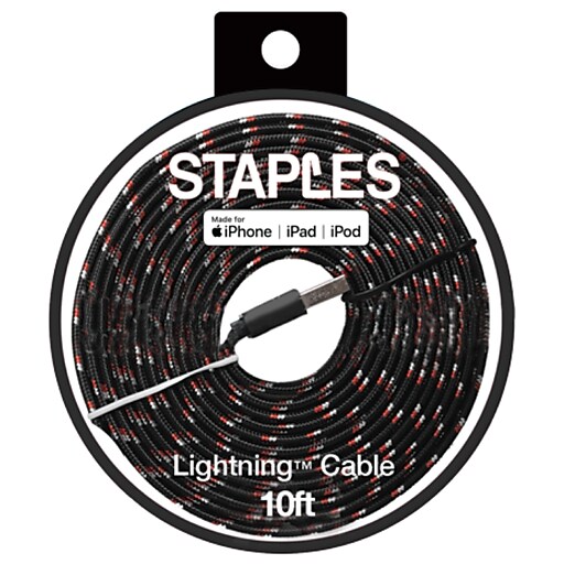Staples® Lightning to USBA Charging Cable, 10 ft., Black (53177) Staples