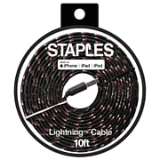 Staples 10 ft. Fabric Lightning to USB-A Cable, Black