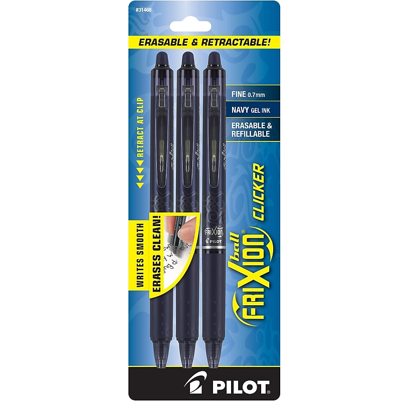 Pilot FriXion Ball Clicker Erasable Gel Pens, Fine Point, 0.7mm, Blue Ink, 3/Pack (31468) image 1