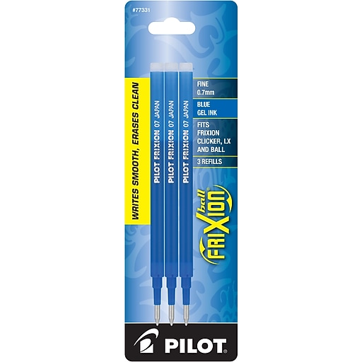 Pilot FriXion Ball Erasable Gel Pen Ink Refill, Fine Tip, Blue Ink, 3/Pack (77331) Staples