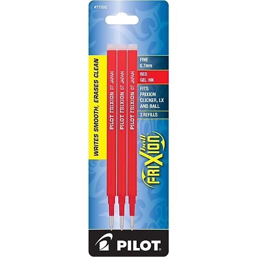Pilot FriXion Ball Erasable Gel Pen Ink Refill, Fine Point, Red Ink, 3