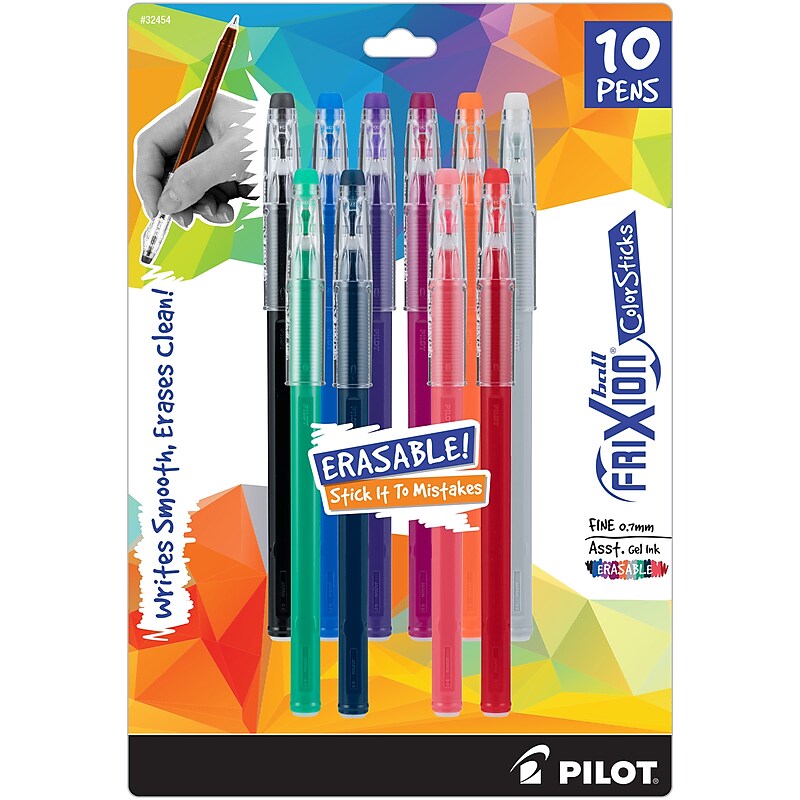Pilot FriXion Ball ColorSticks Erasable Gel Pens, Fine Point, 0.7mm, Assorted Ink, 10/Pack (32454) image 1