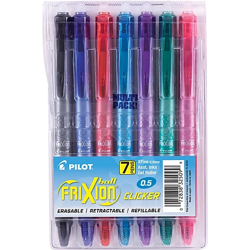 Pilot FriXion Ball Clicker Erasable Gel Pens, Extra Fine Point, Assorted Ink, 7/Pack (32509