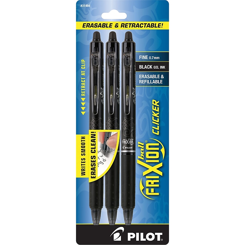Pilot FriXion Ball Clicker Erasable Gel Pens, Fine Point, 0.7mm, Black Ink, 3/Pack (31464) image 1