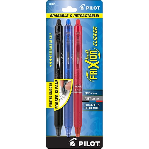 Pilot FriXion Ball Clicker Erasable Gel Pens, Fine Point, Assorted Ink,  7/Pack (31472), Staples